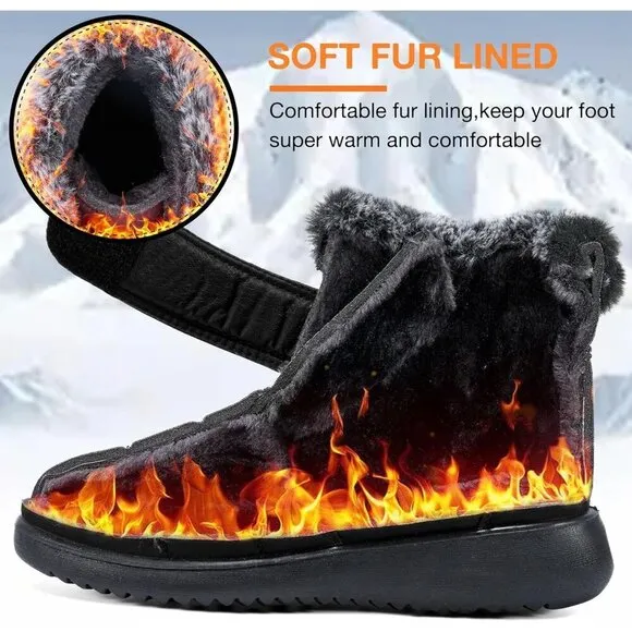✨ Aomigoct Snow Boots Women Black Oxford cloth Fur Lined Warm Comfortable Boots