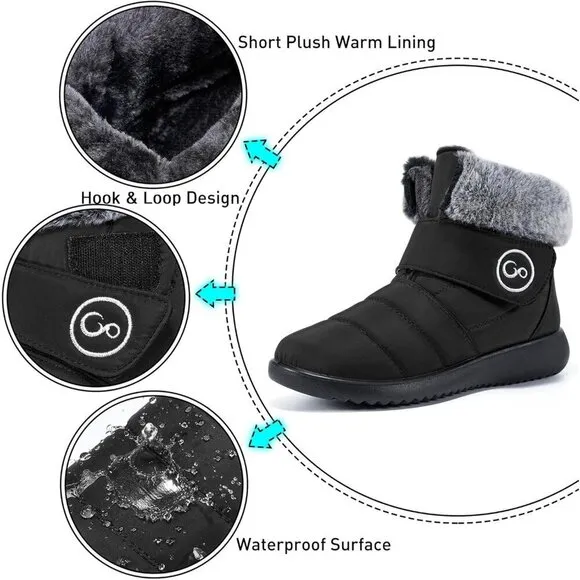 ✨ Aomigoct Snow Boots Women Black Oxford cloth Fur Lined Warm Comfortable Boots