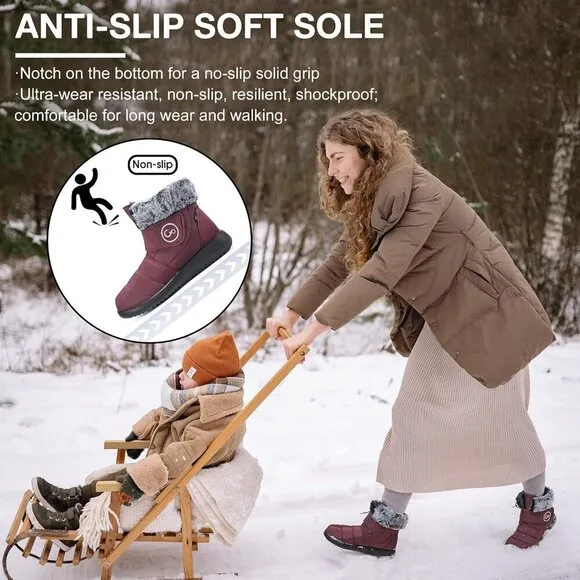 ✨ Aomigoct Snow Boots Women Black Oxford cloth Fur Lined Warm Comfortable Boots