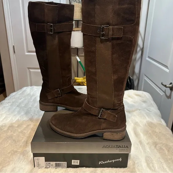 -Aquatelia by Marvin K Star Waterproof Suede Boots Espresso 10M. Made in …