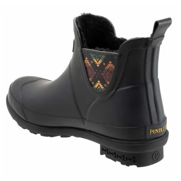 🌸 Pendleton Chelsea Patterned Rainboot Waterproof &amp; Traction Sole Black SIZE 6