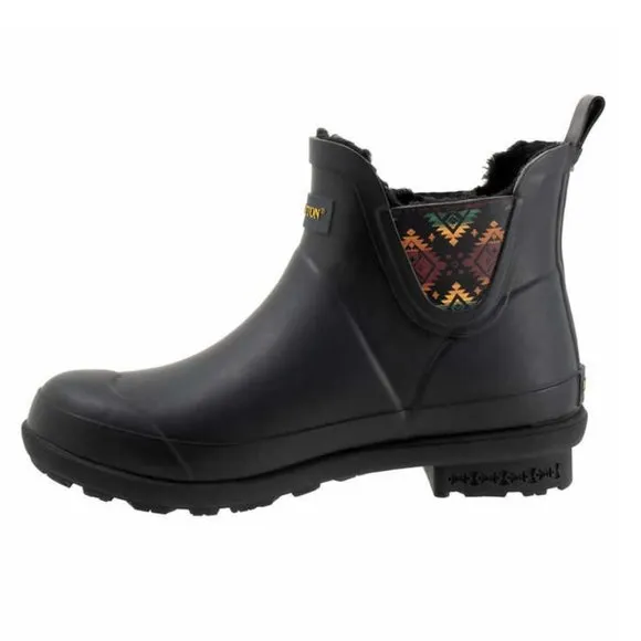 🌸 Pendleton Chelsea Patterned Rainboot Waterproof &amp; Traction Sole Black SIZE 6