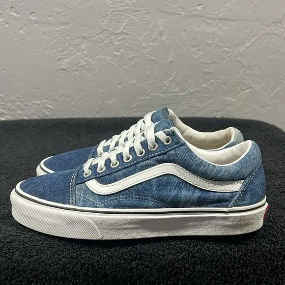 🔥🔥 VANS OLD SKOOL DENIM CANVAS &quot;NAVY BLUE CHAMBRAY&quot; Shoes Men Sz 8 / Women 9.5