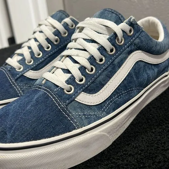 🔥🔥 VANS OLD SKOOL DENIM CANVAS &quot;NAVY BLUE CHAMBRAY&quot; Shoes Men Sz 8 / Women 9.5