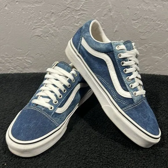 🔥🔥 VANS OLD SKOOL DENIM CANVAS &quot;NAVY BLUE CHAMBRAY&quot; Shoes Men Sz 8 / Women 9.5