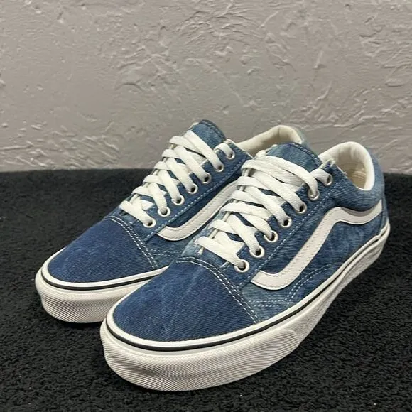 🔥🔥 VANS OLD SKOOL DENIM CANVAS &quot;NAVY BLUE CHAMBRAY&quot; Shoes Men Sz 8 / Women 9.5