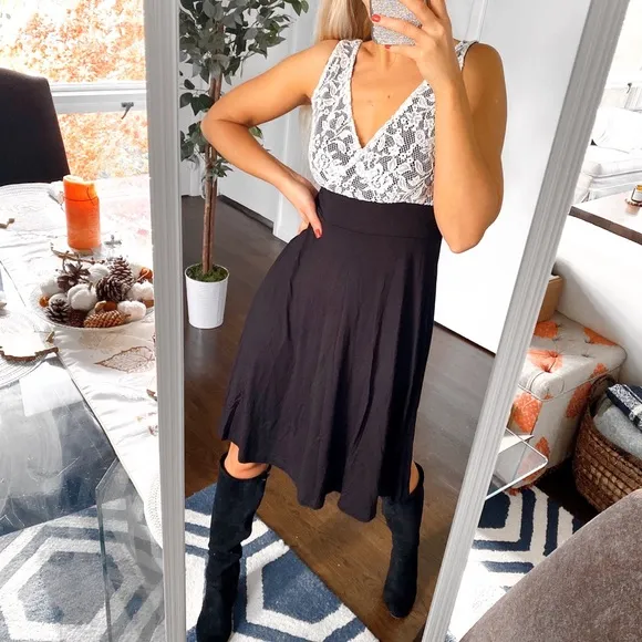🖤 ZALANDO BLACK WHITE LACE FLOWY MIDI DRESS!