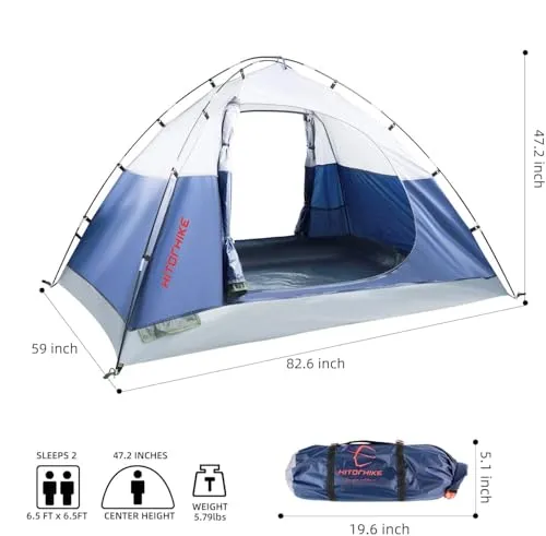 2 Person Camping Tent Ultralight Easy Set Up & Carry Family Backpacking Tent