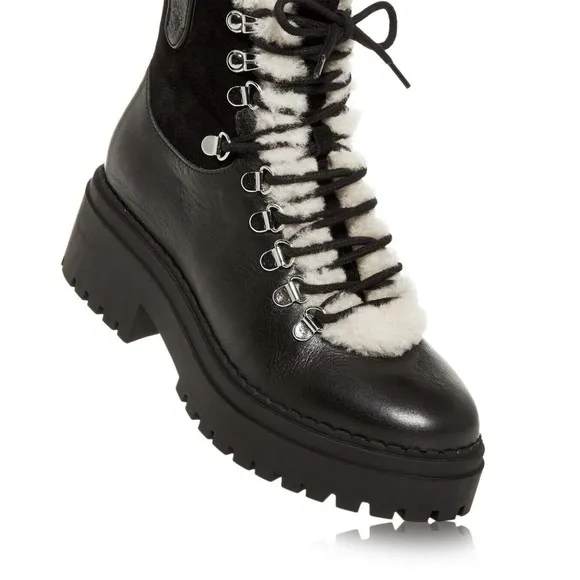 $259 Marc Fisher Women Nalina Leather Sherpa Boots Black Size 6 New