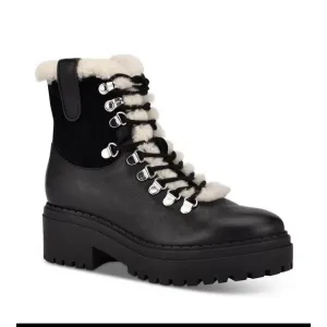 $259 Marc Fisher Women Nalina Leather Sherpa Boots Black Size 6 New