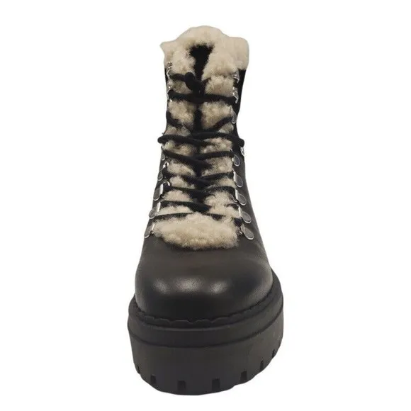 $259 Marc Fisher Women Nalina Leather Sherpa Boots Black Size 6 New