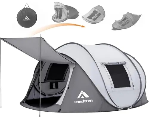 4 Person Easy Pop Up Tent,Waterproof Automatic Setup w/ 2 Doors,Instant Family Tents for Camping