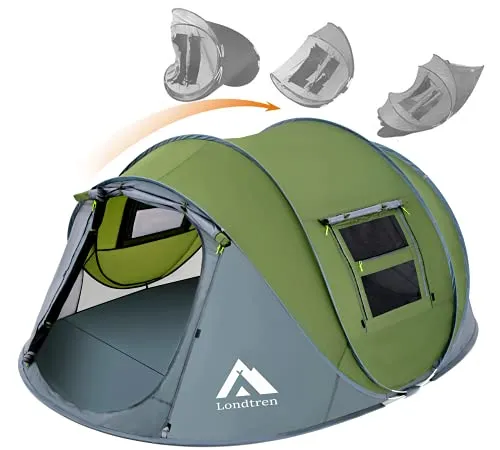 4 Person Easy Pop Up Tent,Waterproof Automatic Setup w/ 2 Doors,Instant Family Tents for Camping