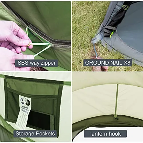 4 Person Easy Pop Up Tent,Waterproof Automatic Setup w/ 2 Doors,Instant Family Tents for Camping