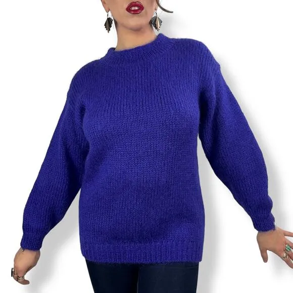 80's purple mohair and wool blend crewneck sweater by RAFAELLA