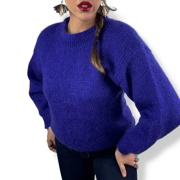 80's purple mohair and wool blend crewneck sweater by RAFAELLA