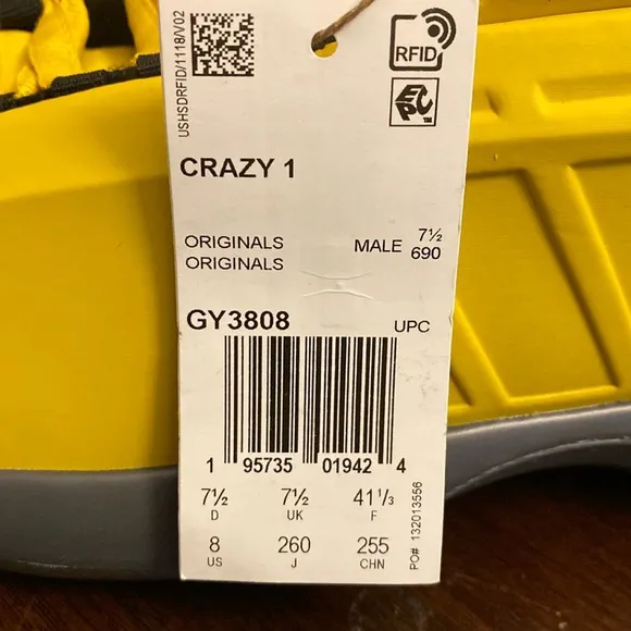 Adidas Crazy 1 2023 Sunshine Basketball Shoes Sneakers GY3808 Mens size 8