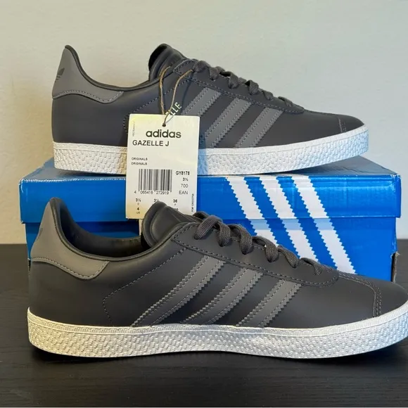 Adidas Gazelle J Gray Sneakers, Junior size 4 or Women’s size 6 brand new