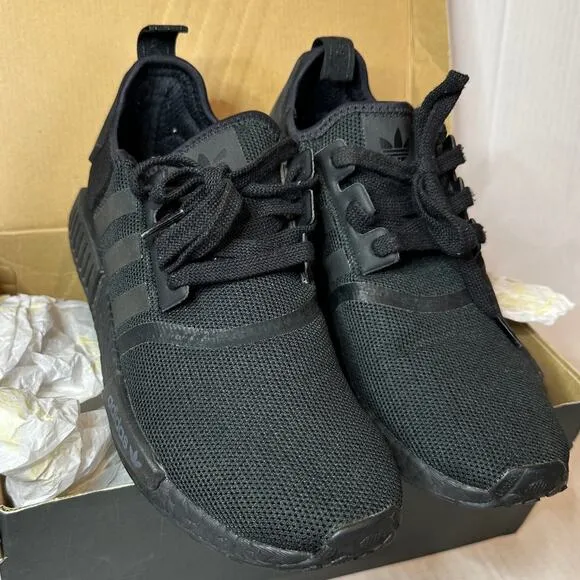 Adidas Size 7.5 Men's NMD R1 Triple Black Low Top Sneaker Shoes Athletic