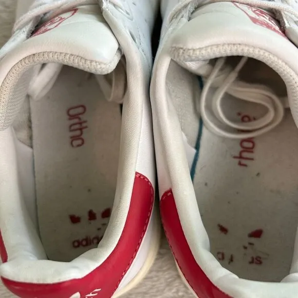 Adidas Stan Smith White &amp; Red Leather Sneakers Womens 6 Shoes Tenniscore