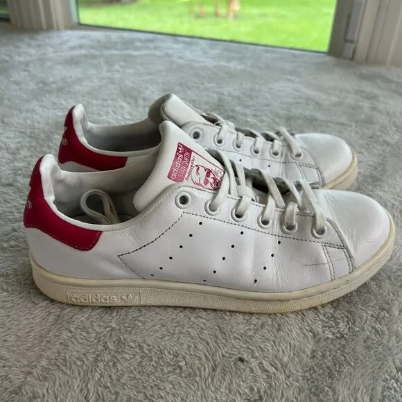 Adidas Stan Smith White &amp; Red Leather Sneakers Womens 6 Shoes Tenniscore