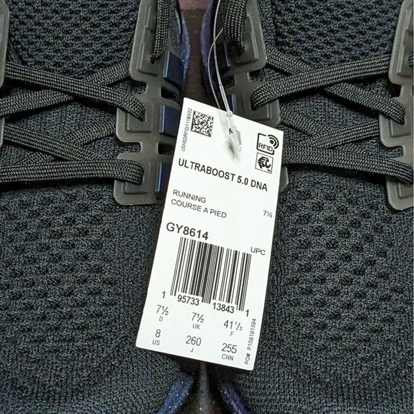 Adidas UltraBoost 5.0 DNA Men's 8 Core Black Metallic Blue Running Shoes GY8614