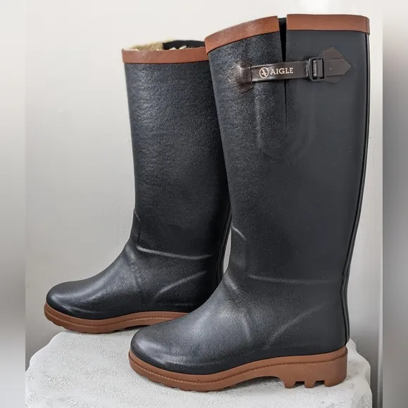 Agile Aiglentine Winter/Rain Boots in Blue Marine/Amber