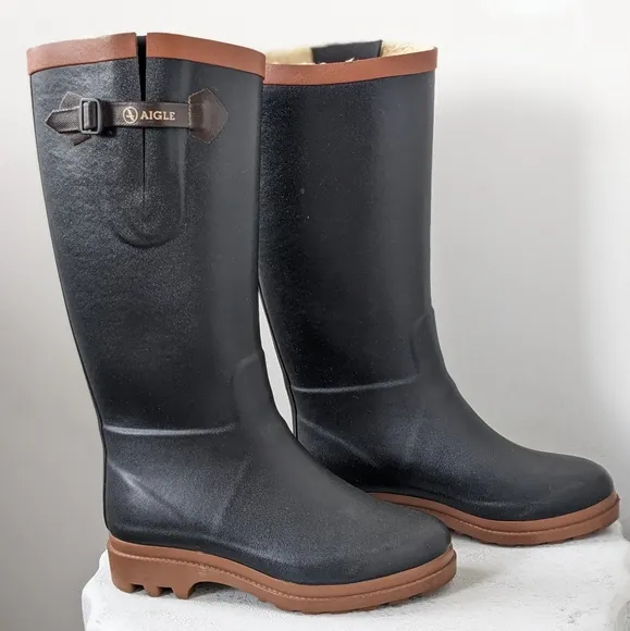 Agile Aiglentine Winter/Rain Boots in Blue Marine/Amber