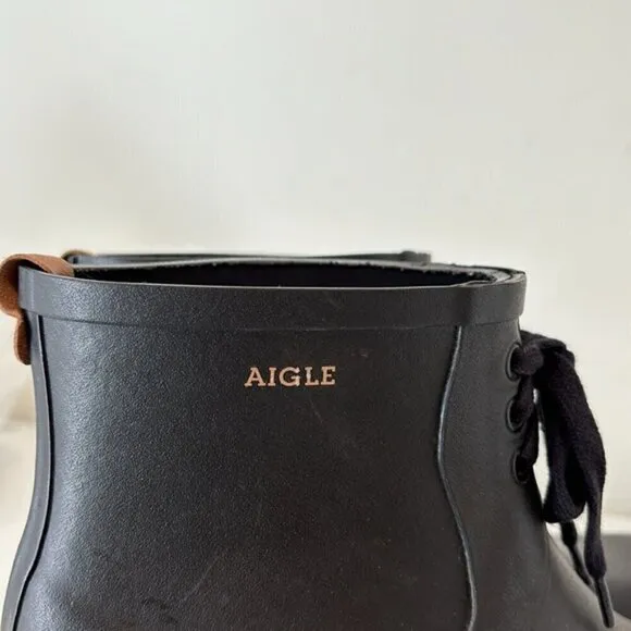 Aigle Miss Juliette Bottillon lace up rain boots in black size 40