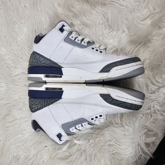 Air Jordan 3 Boys 6.5Y Midnight Navy Blue White Shoes Retro Sneakers Youth