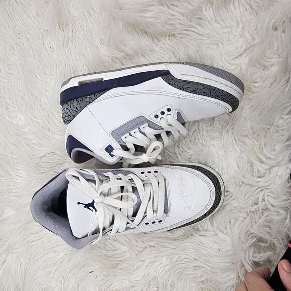 Air Jordan 3 Boys 6.5Y Midnight Navy Blue White Shoes Retro Sneakers Youth