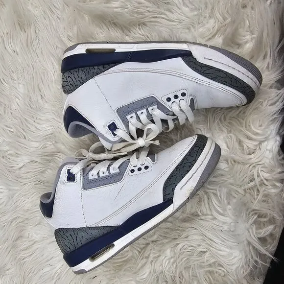 Air Jordan 3 Boys 6.5Y Midnight Navy Blue White Shoes Retro Sneakers Youth