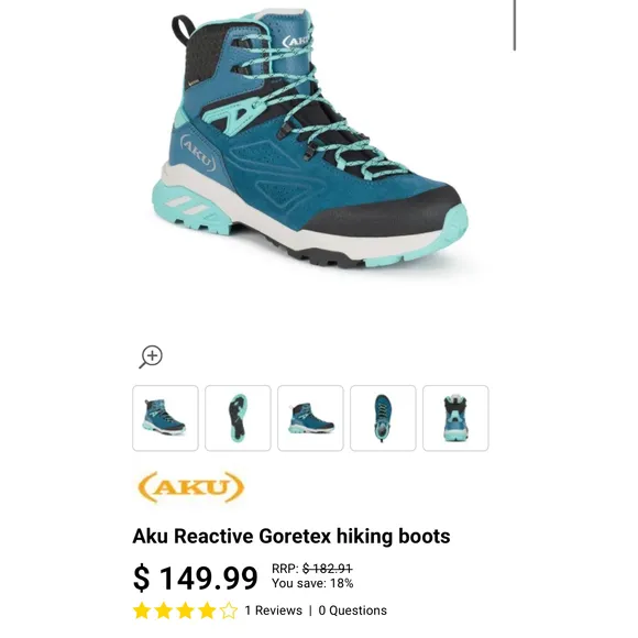 AKU Reactive GTX‎ Hiking Boots Waterproof Asphalt Blue Aqua Mens 7.5 women's 9