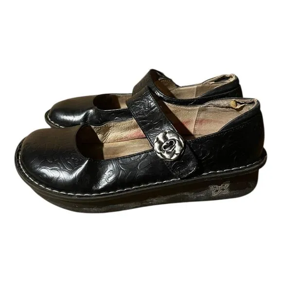 Alegria Womens Paloma Black Embossed Rose Mary Jane Comfort Shoe 39 EU 8.5 US