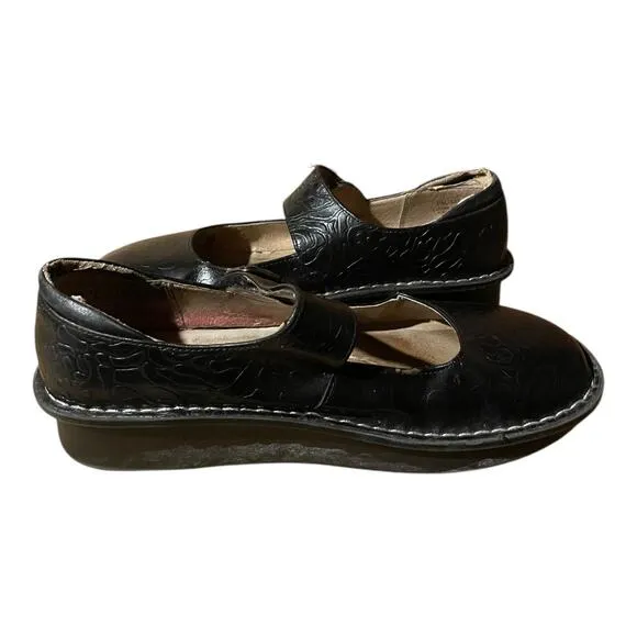 Alegria Womens Paloma Black Embossed Rose Mary Jane Comfort Shoe 39 EU 8.5 US