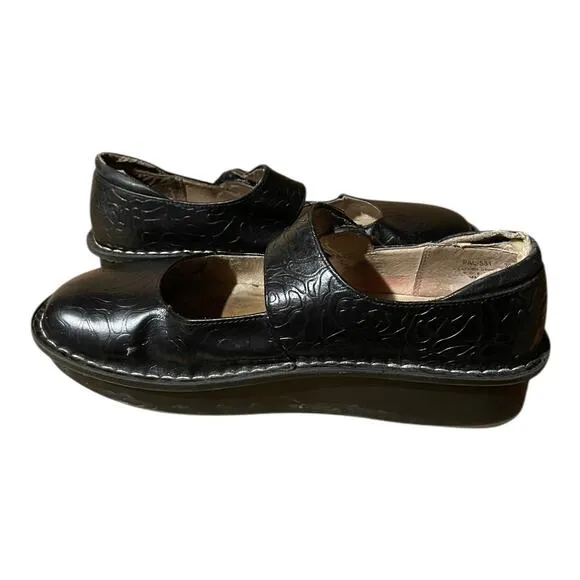 Alegria Womens Paloma Black Embossed Rose Mary Jane Comfort Shoe 39 EU 8.5 US