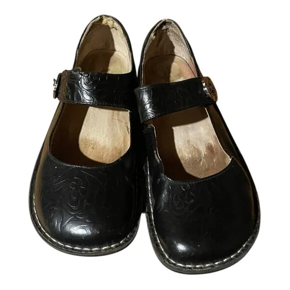 Alegria Womens Paloma Black Embossed Rose Mary Jane Comfort Shoe 39 EU 8.5 US