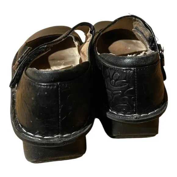 Alegria Womens Paloma Black Embossed Rose Mary Jane Comfort Shoe 39 EU 8.5 US
