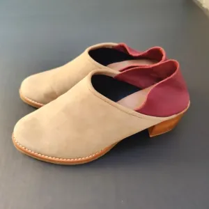ALL BLACK Low Ankle Booties  Burgundy/Beige Leather Suede Women's Shoes Size 7