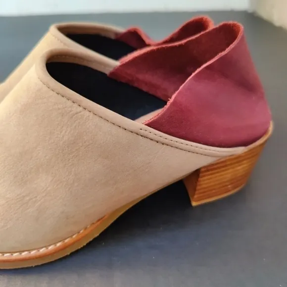 ALL BLACK Low Ankle Booties  Burgundy/Beige Leather Suede Women's Shoes Size 7