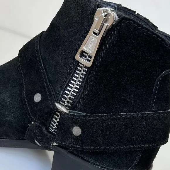 ALL SAINTS Black Suede Harness Buckle Booties Ankle Boots