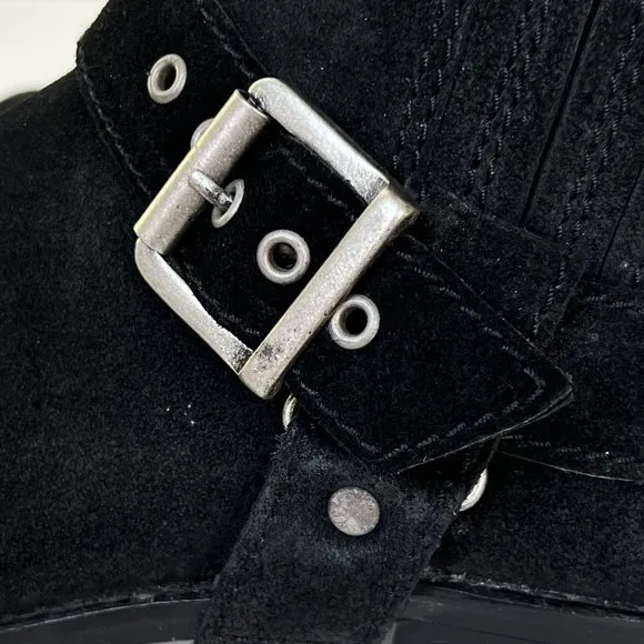 ALL SAINTS Black Suede Harness Buckle Booties Ankle Boots