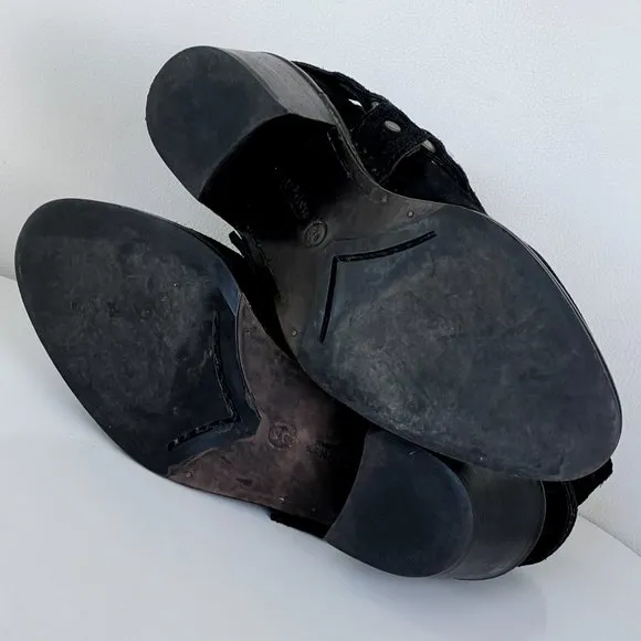 ALL SAINTS Black Suede Harness Buckle Booties Ankle Boots
