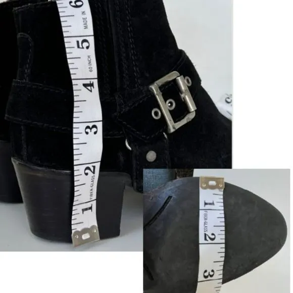 ALL SAINTS Black Suede Harness Buckle Booties Ankle Boots