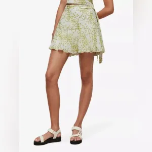 AllSaints Frida Amanzi Floral-Print Woven Mini Skirt White &amp; Green Size 8 NWT