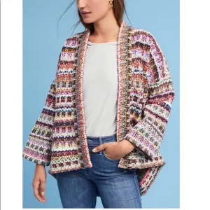 ANTHROPOLOGIE dRA Yoko Jacket Size XS Oversize Fit Boho Open Multicolor