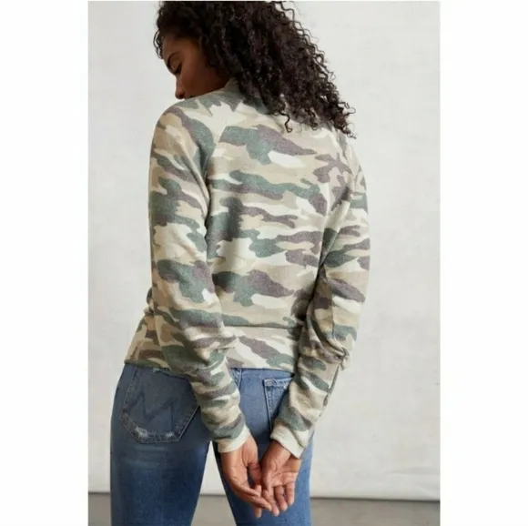 Anthropologie Maeve Laney Camo Mock Neck Sweater Brushed Knit Womens
