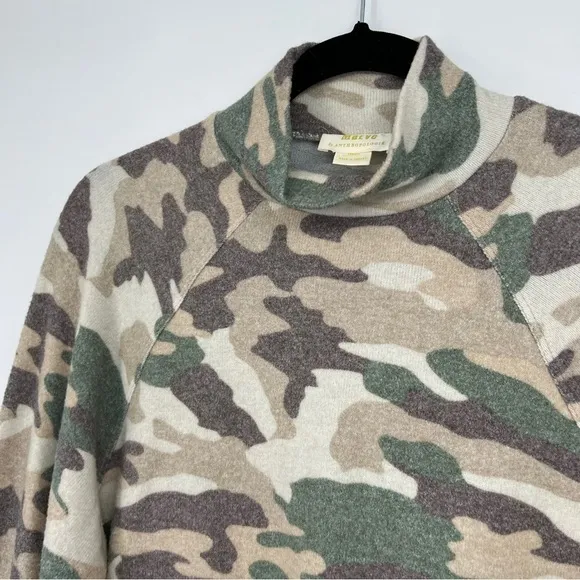 Anthropologie Maeve Laney Camo Mock Neck Sweater Brushed Knit Womens