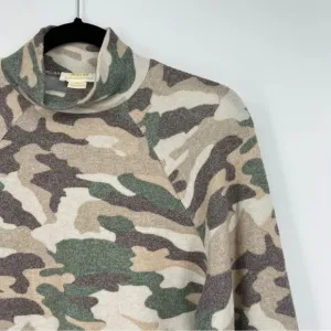 Anthropologie Maeve Laney Camo Mock Neck Sweater Brushed Knit Womens