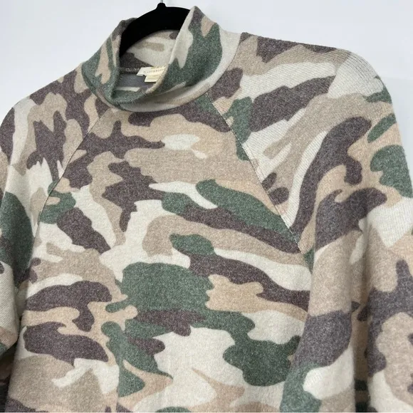 Anthropologie Maeve Laney Camo Mock Neck Sweater Brushed Knit Womens